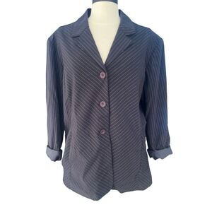 Vtg 90s Dialogue Chevron Back Pinstripe Tailored  Blue Blazer 24W Office Siren